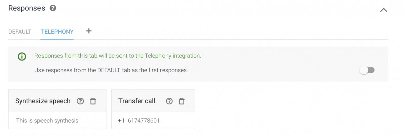 Dialogflow Telephony Tab